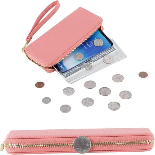 Vista 5 de HAWEE Cartera larga de cuero con cremallera para teléfono celular, tarjetero, monedero