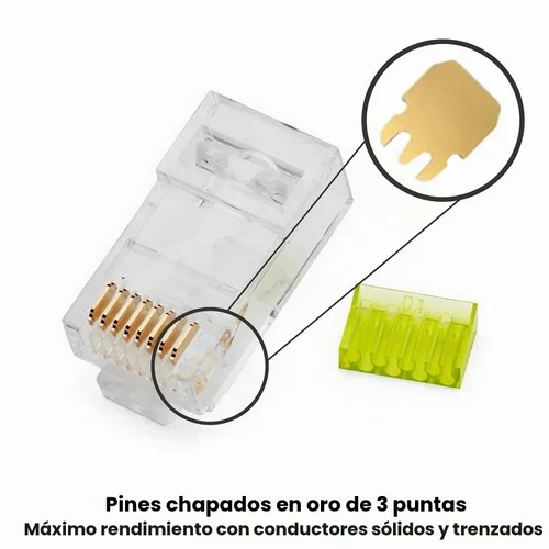 Vista 2 de trueCABLE Conectores RJ45 Cat6/6A, enchufe modular escalonado, sin blindaje (UTP), listado UL, barra de carga, chapado en oro, 3 clavijas 8P8C, 20