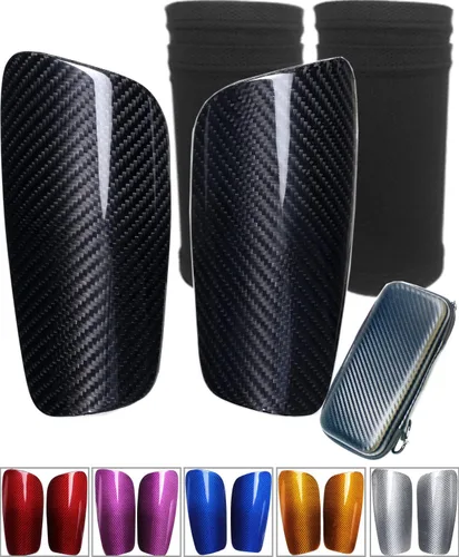 Vista 7 de Espinilleras de fútbol de fibra de carbono, con funda de transporte portátil, súper fuertes, ultraligeras, resistentes a los golpes, permeabilidad