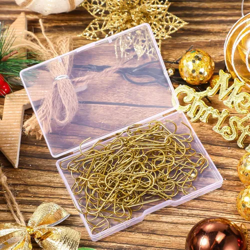Vista 7 de Hotop 120 ganchos dorados para adornos, ganchos colgantes de alambre de metal flexible de Navidad con caja de almacenamiento para árbol de Navidad