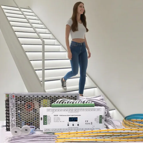 Vista 8 de ES32 Luces de paso con sensor de movimiento para interiores, tira de LED COB lineal blanca cálida de 3000 K para escaleras cortables de 4 pies, 20