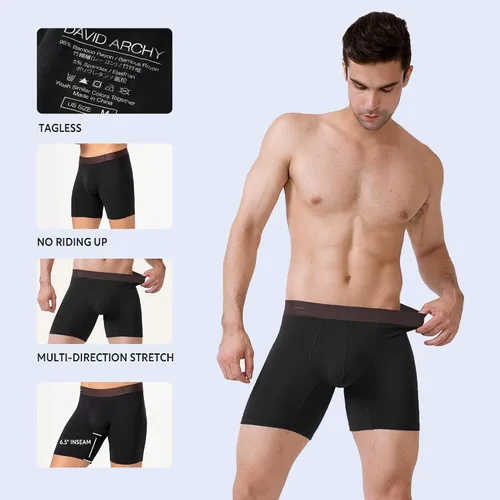 Vista 5 de DAVID ARCHY Calzoncillos tipo bóxer para hombre, paquete de 3 unidades, rayón hecho de bambú, ropa interior fresca con bolsa de soporte 3D, suave