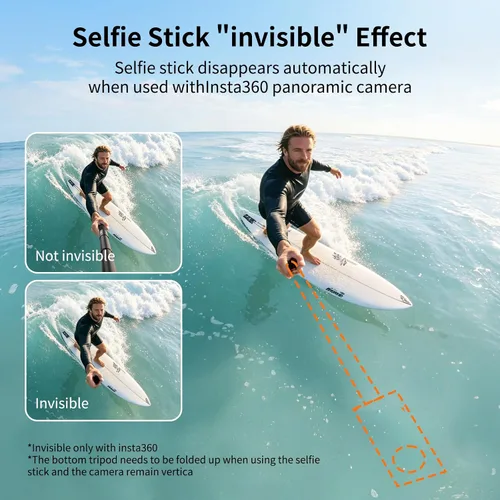 Vista 6 de VRIG Palo selfie invisible de 63 in/63″ para Insta360 X6/X5/X4 Air/X4/X3