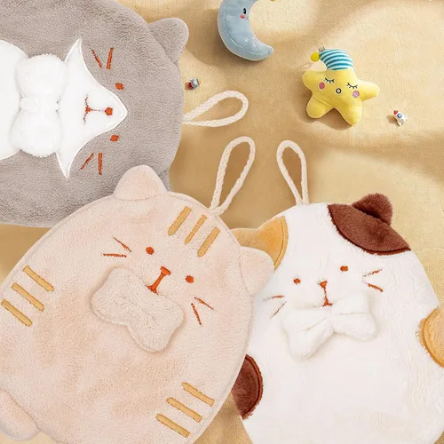 Vista 7 de PRATIQUE Paquete de 3 toallas de mano con diseño de gato, toallas de baño con lazo para colgar, toalla de mano para niños, animales, toalla de mano