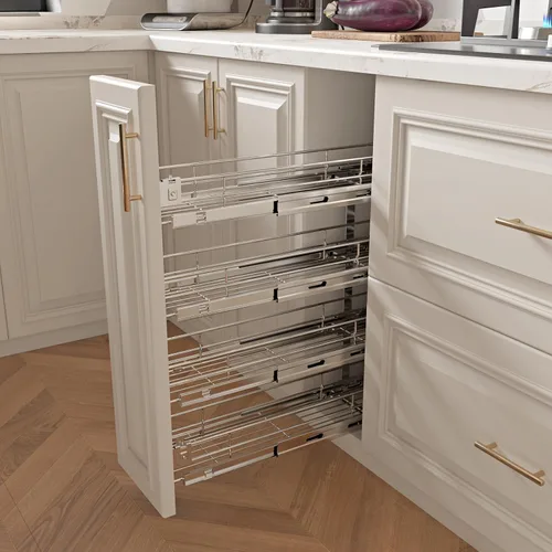 Vista 5 de Sikarou Organizador de Gabinete Extraíble Estrecho de 4 Niveles de 8" de Ancho x 21" de Profundidad, Soporte de Estante para Especias Deslizable