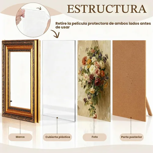 Vista 5 de Novabright 8 portarretratos vintage de bronce (8 x 10, 5 x 7, 4 x 6)