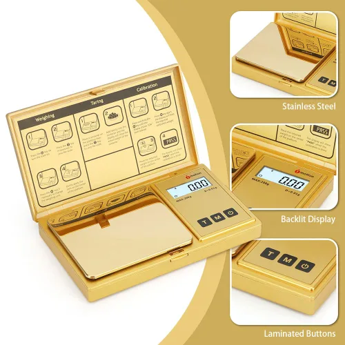 Vista 4 de iMotion Báscula digital de bolsillo 7.05 oz x 0.00 oz, báscula de joyería de alta precisión con pantalla LCD retroiluminada, función de tara
