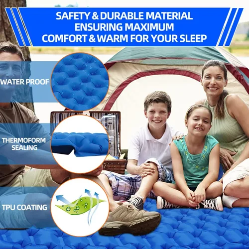 Vista 6 de Colchoneta de dormir autoinflable, ultraligera con almohada, bomba de presión incorporada, impermeable y duradera, almohadilla de dormir