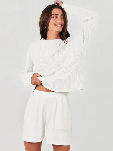 Vista 3 de ANRABESS Conjunto de dos piezas para mujer, suéter de punto, manga larga, tops y pantalones cortos