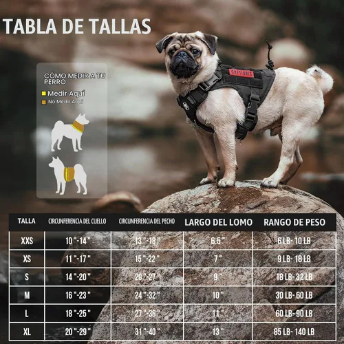 Vista 2 de OneTigris Chaleco Arnés Táctico para Perros, Chaleco para Perro de Servicio Sin Tirones con Paneles de Velcro, Arnés Chaleco Ajustable para Perros