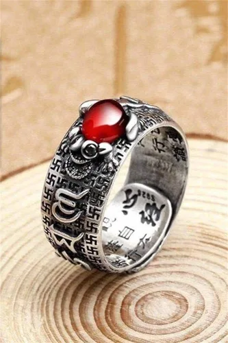 Vista 6 de 6 unids Pi Xiu Mantra Protección Anillo Riqueza Ajustable Pixiu Charms Anillo Amuleto Lucky Retro Feng Shui Anillo Abierto Joyería Budista