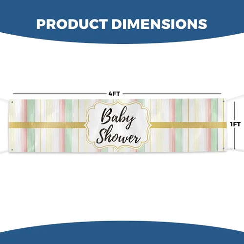 Vista 5 de Cartel de baby shower para uso en interiores y exteriores de 4 x 1 pies, pancarta grande personalizada y letreros con cuerda para colgar, telón