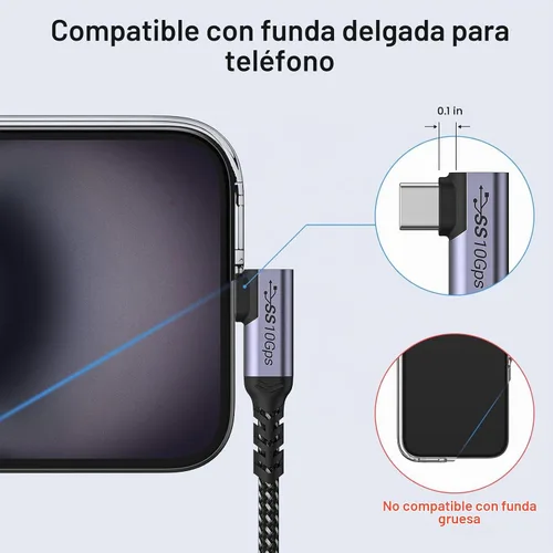 Vista 5 de Cable USB C de 100 W y 1.5 pies en ángulo recto, 2 paquetes