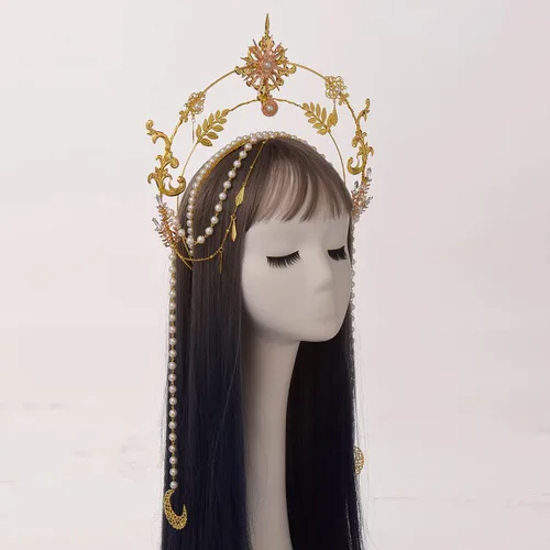 Vista 3 de BLESSUME - Diadema de diosa, corona con halo de María, disfraz de Halloween para mujer, tocado de diosa