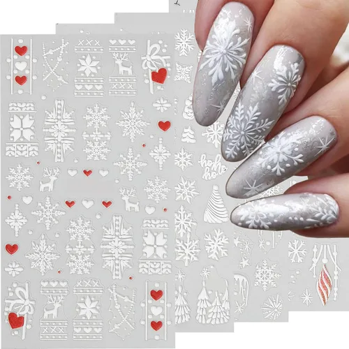 Vista 9 de Calcomanías de uñas de copo de nieve 10 hojas, calcomanías de copo de nieve de Navidad, calcomanías de uñas 3D autoadhesivas, diseño de uñas de tema