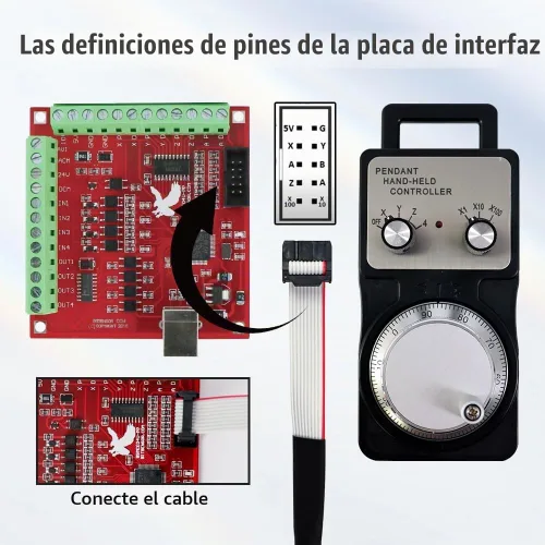 Vista 4 de Controlador de volante de 4 ejes con placa de interfaz MACH3, sistema de control manual colgante CNC USB para enrutador CNC/molino/torno