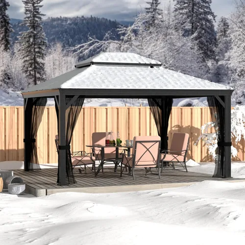 Vista 14 de MUPATER Gazebo para exteriores de 10 x 12 pies, carpa de techo rígido con doble techo, estructura resistente con sistema de drenaje y mosquitera