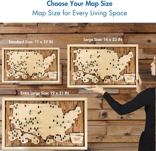 Vista 5 de Mapa Personalizado de Madera de Parques Nacionales con Chinchetas Rastreador de Viajes - Regalos de Mapa de Parques Nacionales Hechos en EE.UU.