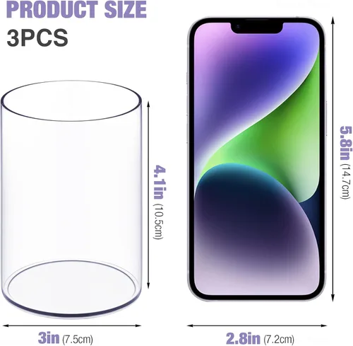Vista 2 de Elegante Organizador de Escritorio de Acrílico Transparente, Juego de 3 Soportes para Lápices y Bolígrafos, Almacenamiento Redondo para Brochas