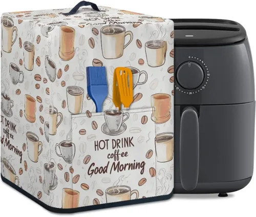 Vista 36 de Air Fryer Oven Dust Cover with Handle and Pocket, Easy Cleaning Electric Appliance Cover, Brown Flower Flor marrón (Brown Flower)