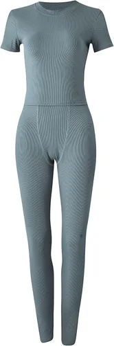 Vista 7 de LICOBOD Ropa de descanso acanalada casual 2 piezas conjunto de pantalones cortos para mujer sólido ajustado manga corta cuello redondo top +
