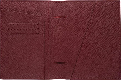 Vista 2 de Funda de cuero Saffiano para pasaporte Burgundy Una funda clásica y funcional para pasaporte