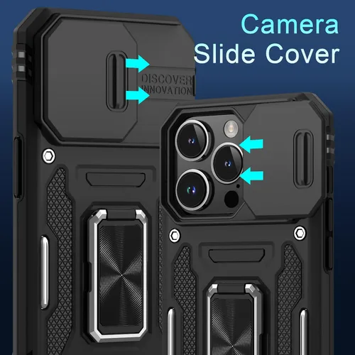 Vista 394 de DEERLAMN Funda para iPhone Xs Max con funda deslizante para cámara + protector de pantalla, soporte giratorio de anillo de grado militar a prueba
