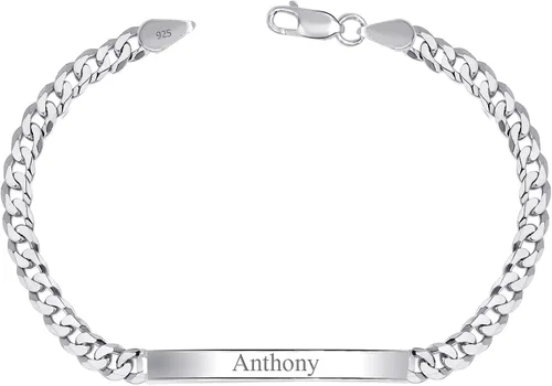 Vista 10 de LeCalla Pulsera personalizada con nombre de identificación personalizada grabada Pulsera de identificación de barra de eslabones para hombre