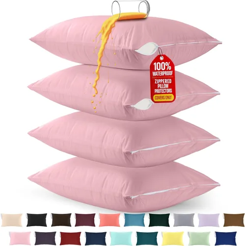 Vista 31 de Utopia Bedding Protector de almohada impermeable, con cremallera, paquete de 2, beige, estándar, funda de almohada a prueba de chinches, de 20 x 26
