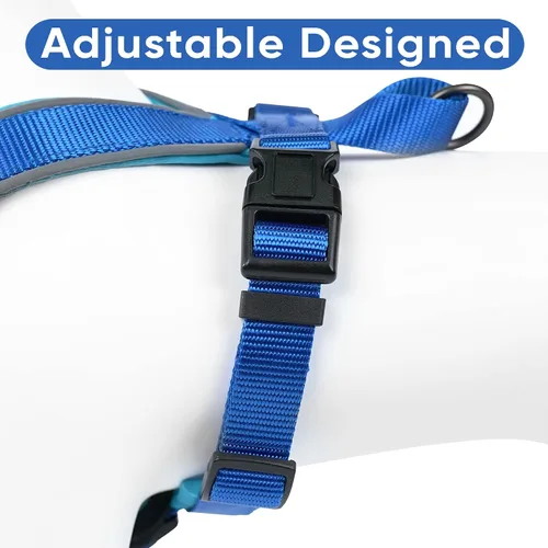 Vista 6 de Arnés para perro Pawtitas para entrenamiento de suave, ajustable, reflectante, acolchado para cachorros, Azul
