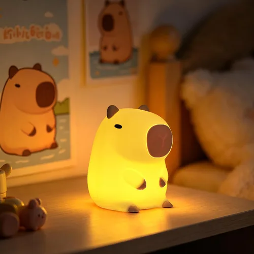 Vista 7 de Linda Luz Nocturna de Capibara, Regalos de Capibara para Niños y Amigos, Lámpara de Animales de Silicona para Guardería con Temporizador Recargable