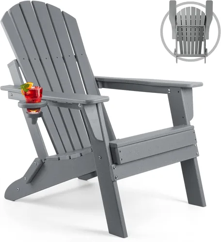 Vista 21 de FUNBERRY Silla plegable Adirondack, sillas de hoguera de HDPE para todo tipo de clima con portavasos para exteriores HDPE All Weather
