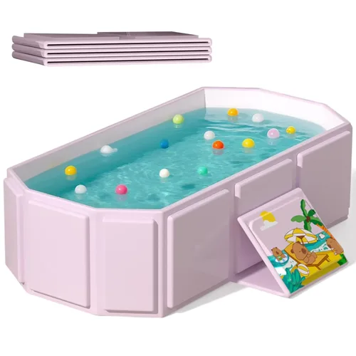 Vista 8 de Bañera plegable portátil para bebé, 29.5 pulgadas de largo x 17.7 pulgadas de ancho x 9.8 pulgadas de alto, adecuada para 0-6 años, rosa/verde menta