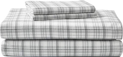 Vista 15 de Eddie Bauer - Sábanas de cama individual, juego de ropa de cama de franela de algodón con funda de almohada a juego, cepilladas para mayor suavidad