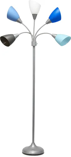 Vista 12 de Simple Designs LF2006-SBG 67" Lámpara de pie contemporánea con múltiples cabezales Medusa de 5 luces ajustable de cuello de ganso en plata con Tonos