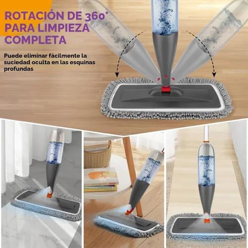 Vista 4 de Mopa de Pulverización para Limpieza de Pisos con Almohadillas Lavables, Mopas Húmedas de Microfibra con Botella Recargable de 800 ml, Mopas de Polvo