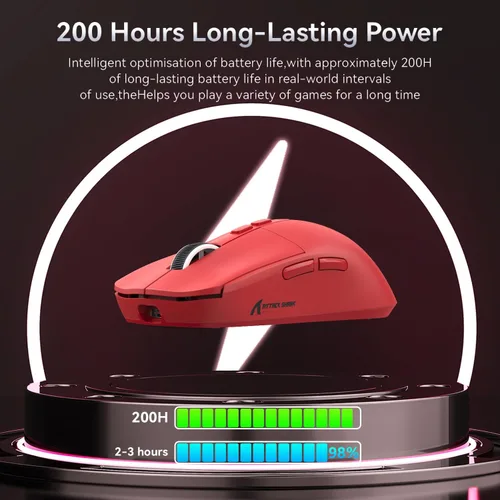 Vista 8 de ATTACK SHARK X6 Ratón Inalámbrico Ligero para Juegos con Base de Carga de Retroiluminación RGB, Tri-Modo Cableado/2.4GHz/BT5.2, 26K DPI, Sensor