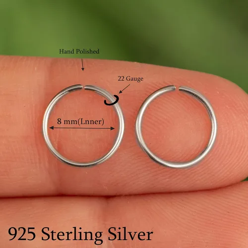 Vista 148 de Aretes de aro de oro de plata – Aretes de aro para mujer, dos piezas de aros de plata fina rellenos de oro, aro de hélice, anillo de tragus, aro