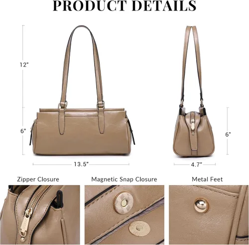Vista 6 de Dasein Bolsos Hobo para mujer, de cuero vegano suave, con 3 compartimentos, múltiples bolsillos