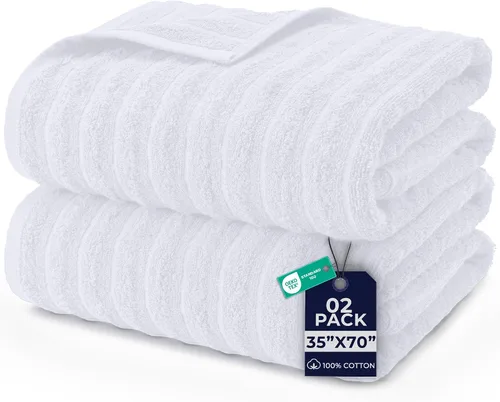 Vista 18 de DAN RIVER Paquete de 2 sábanas de baño de 35x70 pulgadas, sábanas de baño jumbo acanaladas para adultos, toallas grandes gruesas y absorbentes