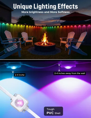 Vista 4 de EcoNour Luces LED RGB permanentes para exteriores de 50 pies Luces LED inteligentes impermeables para aleros con aplicación y control remoto