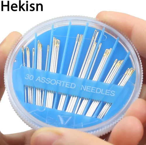 Vista 5 de Hekisn 30 agujas de coser a mano de alta calidad, 6 tamaños, 30 unidades, agujas de coser surtidas, agujas de coser para reparación de costura a
