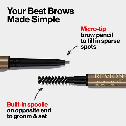 Vista 5 de Revlon ColorStay Micro lápiz de cejas con cepillo de carrete integrado, impregnado con aceite de argán y marula, impermeable, a prueba de manchas