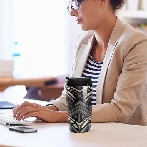 Vista 7 de Art Deco Geometric Pattern Coffee Cup Hot Coffee Travel Mug Reusable Iced Coffee Cups Double Heat Insulation Coffee Mug with Leak-Proof Lid Stylish