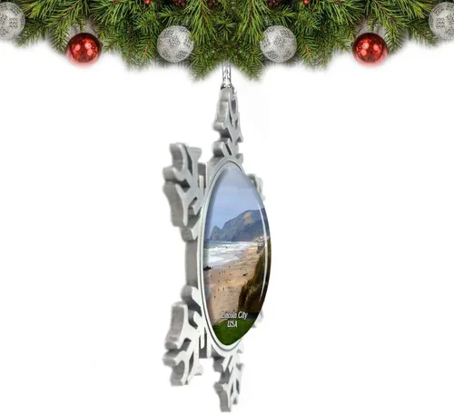 Vista 2 de Estados Unidos América Lincoln City Oregon Coast Adorno de Navidad Decoración de árbol de cristal Metal recuerdo regalo