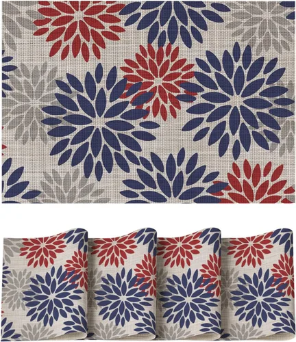 Vista 26 de Artoid Mode - Juego de 4 manteles individuales de vinilo con diseño floral, resistentes al calor, lavables, antideslizantes, de PVC, para decoración