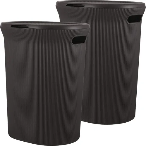 Vista 13 de Superio Colección acanalada - Cesto decorativo de plástico para ropa sucia con tapa y asas recortadas, azul (1 paquete) Organizador de cesta
