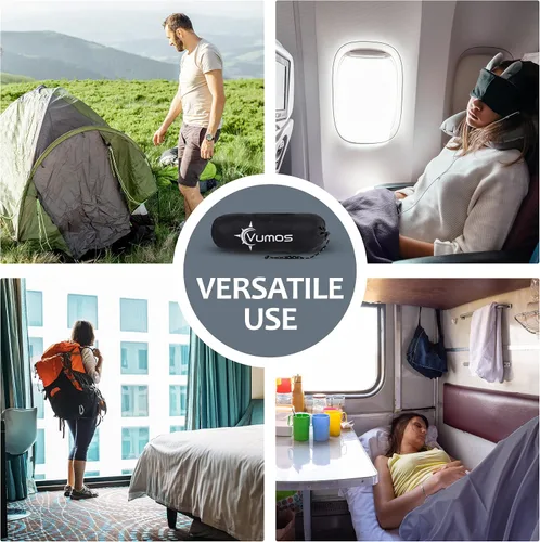 Vista 6 de Forro para saco de dormir y sábana de campamento, material similar a la seda para viajes, tiene cremallera de longitud completa