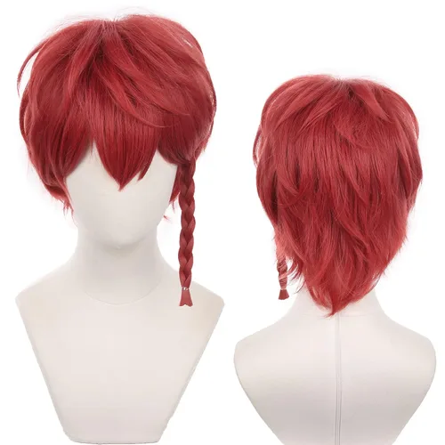 Vista 8 de Pelucas de anime verde oscuro para hombre, peluca corta y recta con flequillo para mujer, peluca COS para Halloween, Navidad, cómic, transmisión