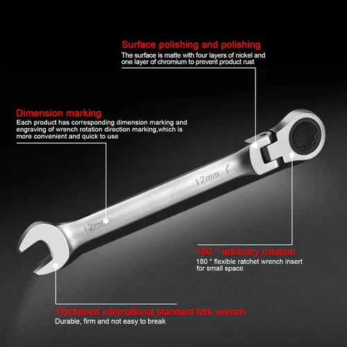 Vista 5 de WISEUP Llave de trinquete, llave CR-V de acero al cromo-vanadio de 0.315 in, llaves combinadas ajustables de 180 °, llave de trinquete de doble